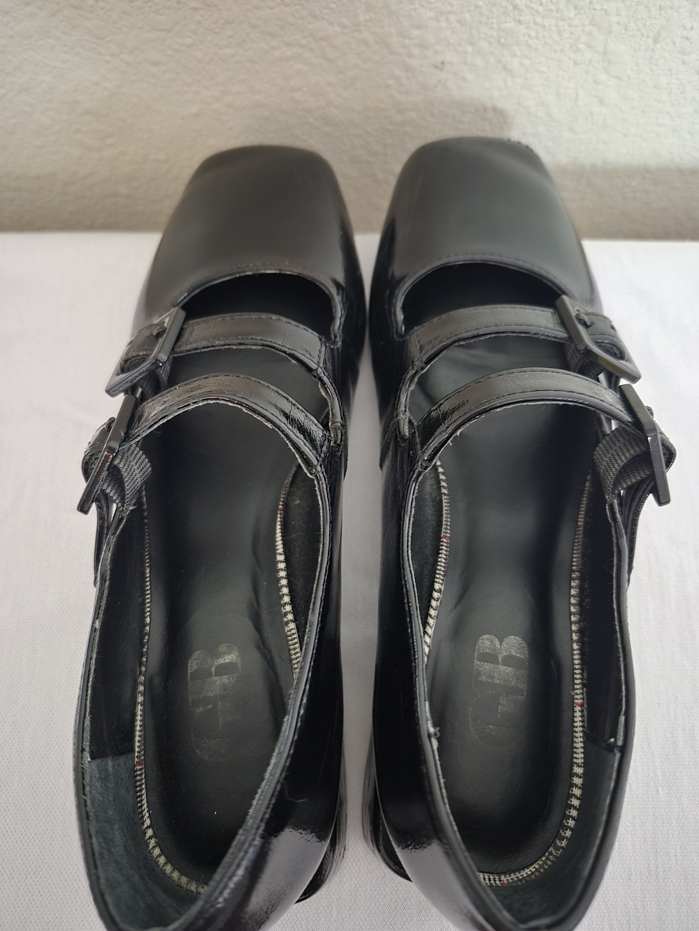 GB girls Black Patent Double-Buckle Mary Jane Flats
